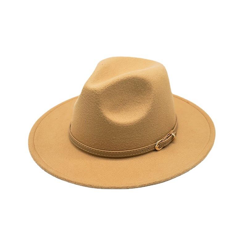 Autumn And Winter British Style Men And Women Woolen Soft Felt Hat Big Eave Hat Classic Khaki Belt Woolen Top Hat