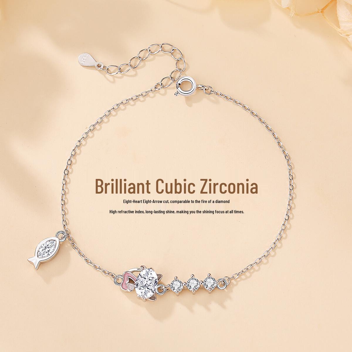 Tichia S925 Sterling Silver Lucky Cat Bracelet for Women: Versatile, Exquisite Zirconia Hand Jewelry S925 Silver