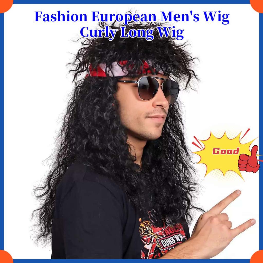 Fashion European Men's Wig Curly Long Wig HW2021