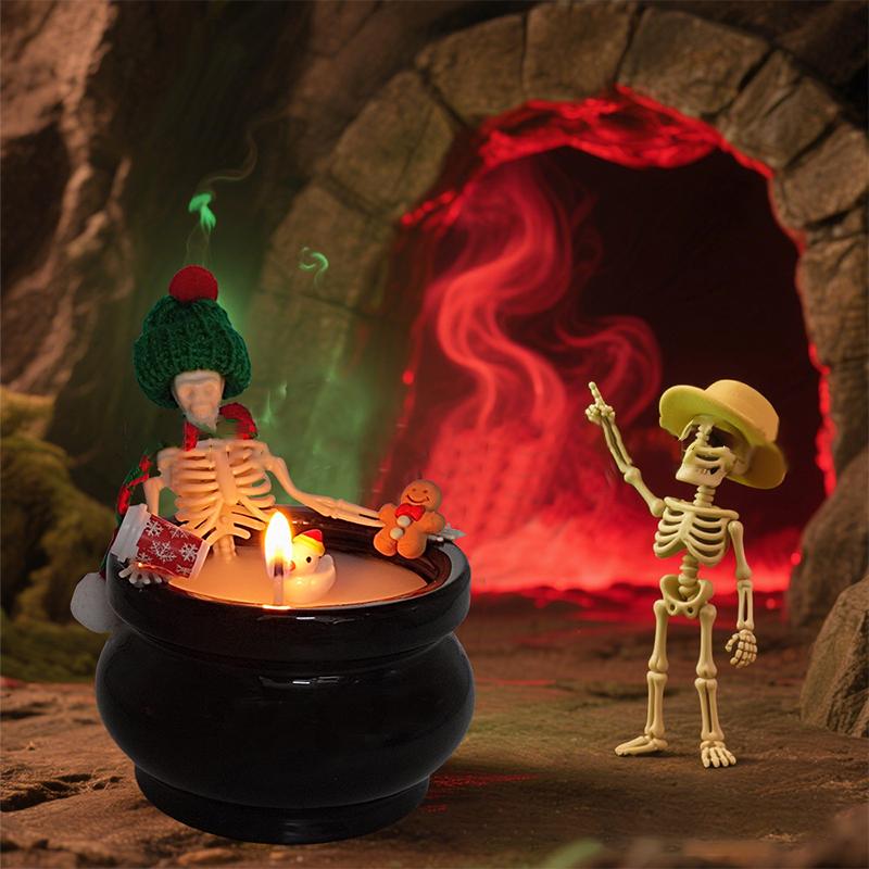 Halloween Skeleton Candle Halloween Decorations Ornament Gothic Cauldron Bathing Skull Candle With Hat Scarf Home Decor Gift