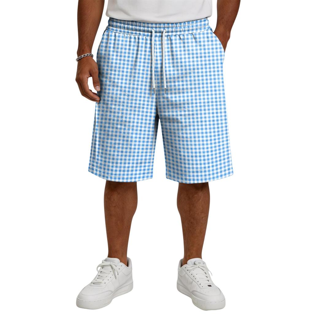 Men's Casual Drawstring Shorts Lightweight Breathable Cotton Blend Relaxed Fit Knee Length Shorts with Elastic Waistband and Side Pockets