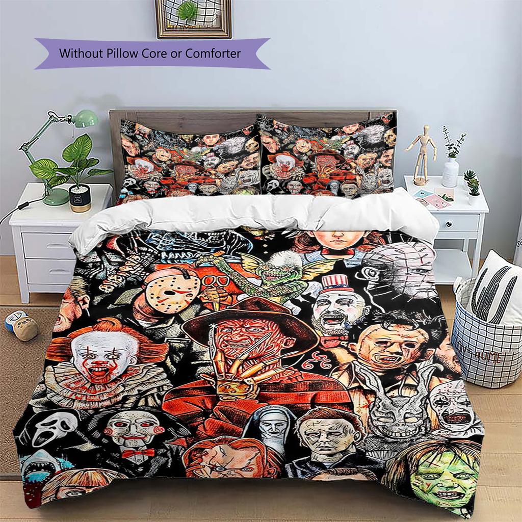 Horror Movie Pattern Bedding Quilt Set Quilt Cover Pillowcase Home Decoration Gift (1 * duvet cover + 2 * pillowcase, without core)