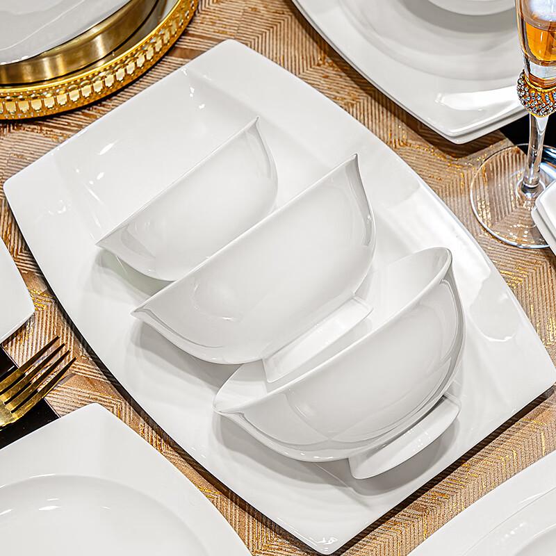 Bone China Pure White Underglaze Bowl & Plate Set - Household Porcelain Tableware, Gift Boxed