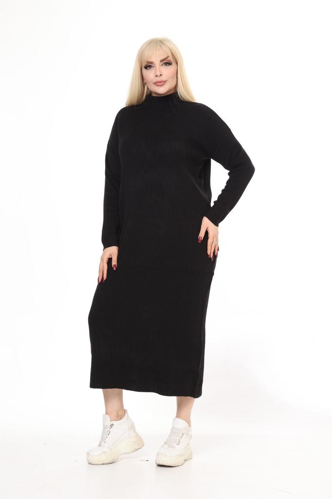 Women's Big Size Dress Green Half Turtleneck Knitted Knitted Dress