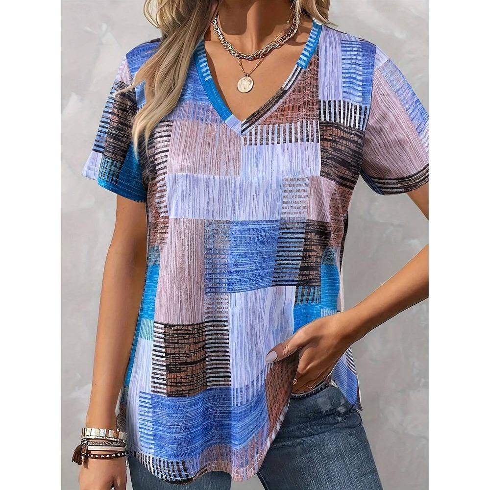Women's T-Shirt Blouse Graphic Bohemia Vintage Western Short Sleeved V-Neck Regular Tops Daily Print Tee Apricot Summer Spring