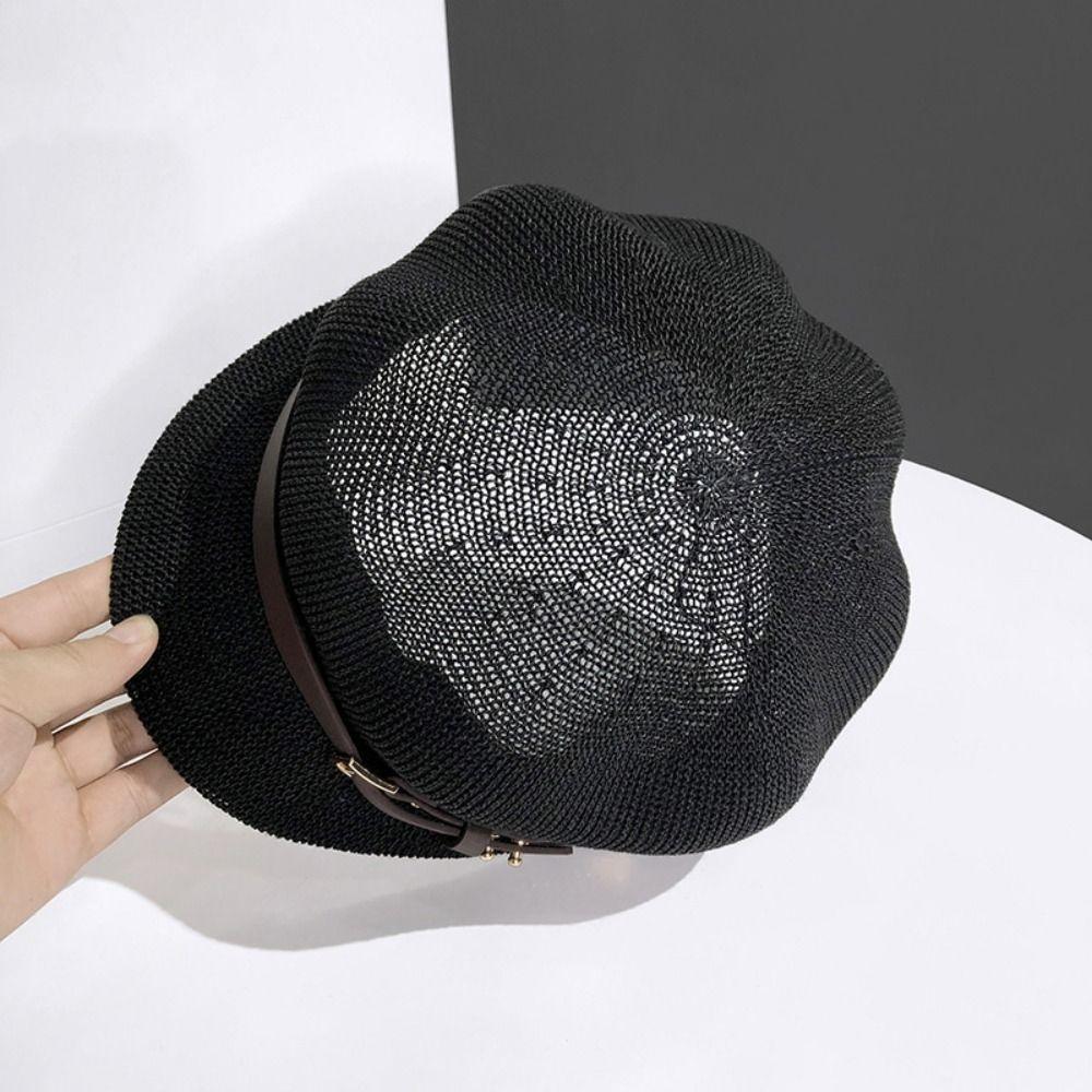 Thin Women's Beret Knitted Octagonal Hat Summer Painter Hat  for Outdoor Activities