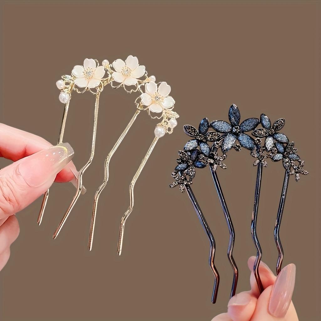 2pcs Women's New Metal Hairpins, Stylish Flower Updo Clips for Daily and Casual Hairstyles