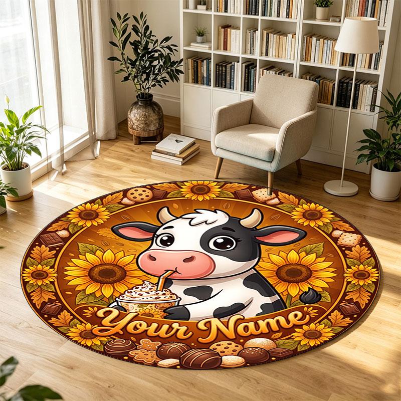 Fiori floreali (1147) Tappeto Circolare in Velluto di Cristallo Personalizzabile con Nome e Testo Tappeto Morbido Rotondo per Pavimento per Decorazione Soggiorno Camera da Letto