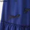 VONDA Summer Women Sleeveless Ruffled Bow Knot Casual Pleated Dress