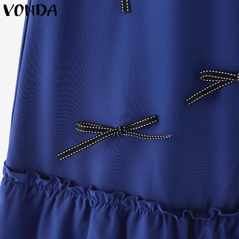 VONDA Summer Women Sleeveless Ruffled Bow Knot Casual Pleated Dress