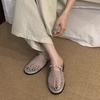 Flat-bottomed French Rhinestone Mesh Bag Head Half Slippers Women's Shoes Outer Wear 2025 Summer Vacation Beach Roman Sandals