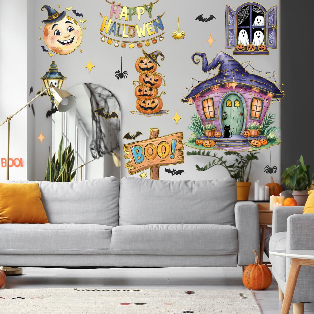 Ma15085 Cute Halloween Element Cabin Ghost Wall Sticker Bedroom Living Room Home Background Decoration Wall Sticker