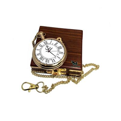 COMPASS Unisex M.A & SONS Brass Pocket Analog Watch with Chain & Wooden Box Roman Numbers