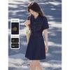 Women's Retro Faux Denim High-Waist Short-Sleeve Dress