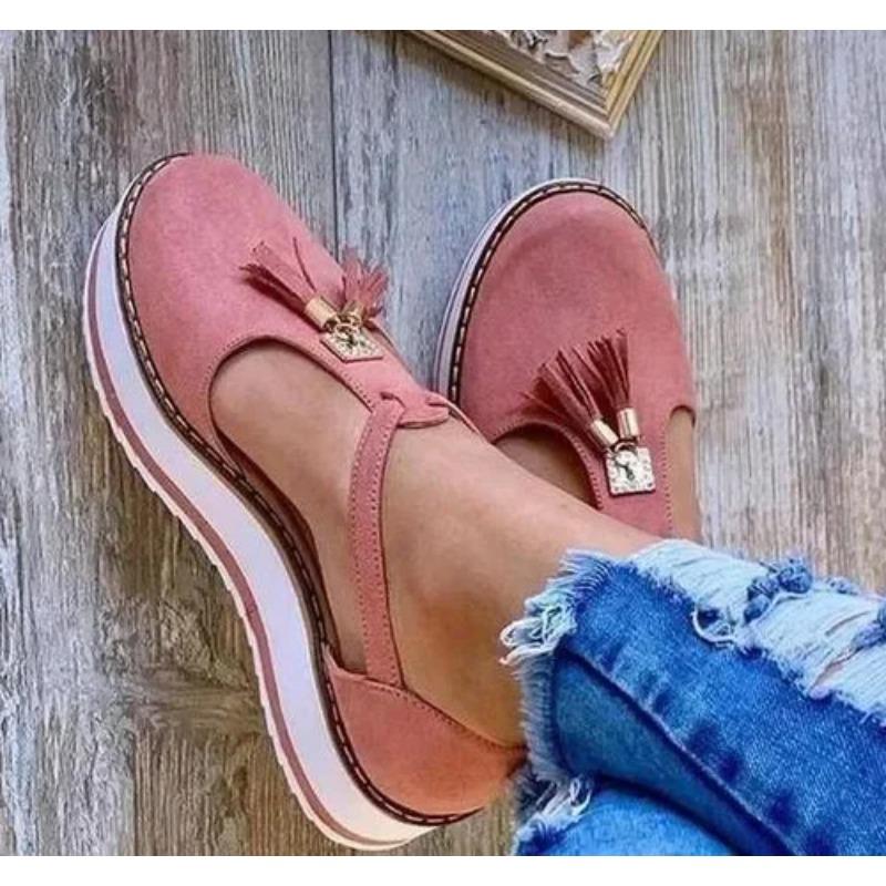 Customizable Women's Sandals Summer Casual Flat Platform Heel Tassel Buckle Strap Sandals Platform Vulcanized Shoes