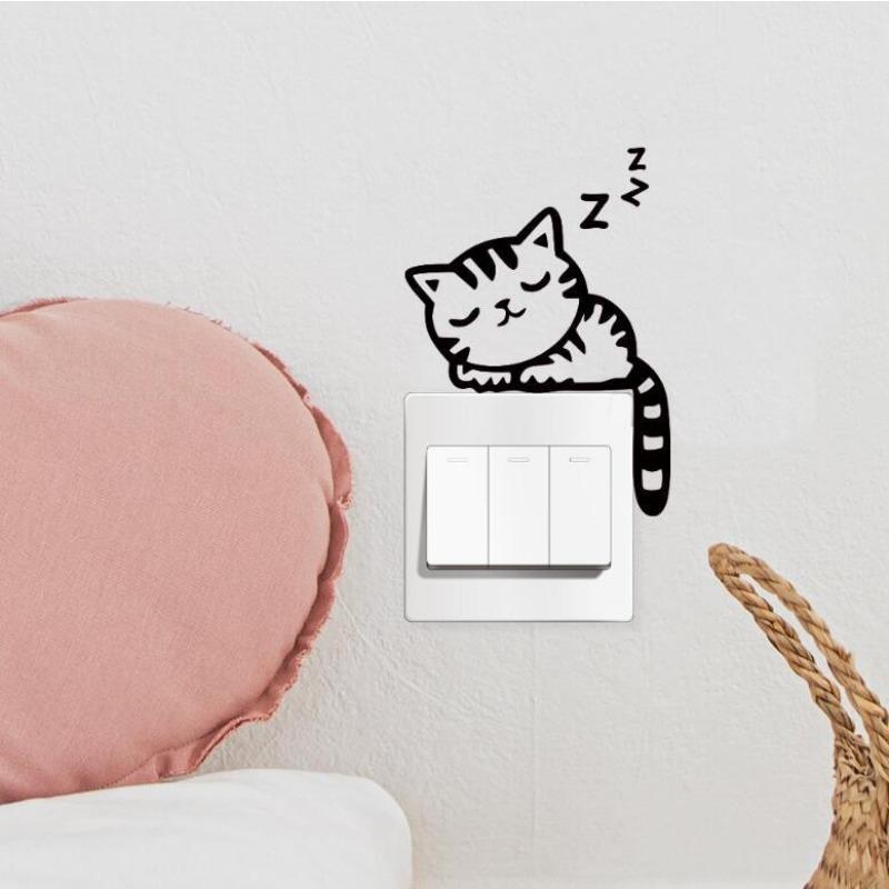 1pcs Cartoon Creative Cat Butterfly Silhouette Bedroom Living Room Light Switch Stickers Decorative Wall Stickers Self-adhesive