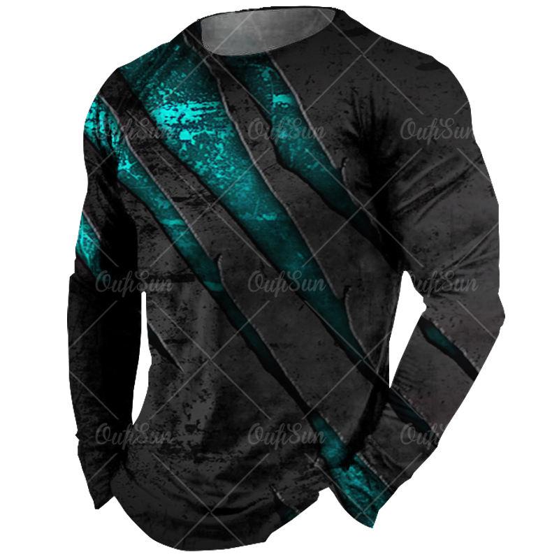 Vintage Tees Long Sleeved Black T Shirt Men 3d Print Shirts Claw Graphics T-Shirts Red Men'S Clothing Tops Casual Streetwear