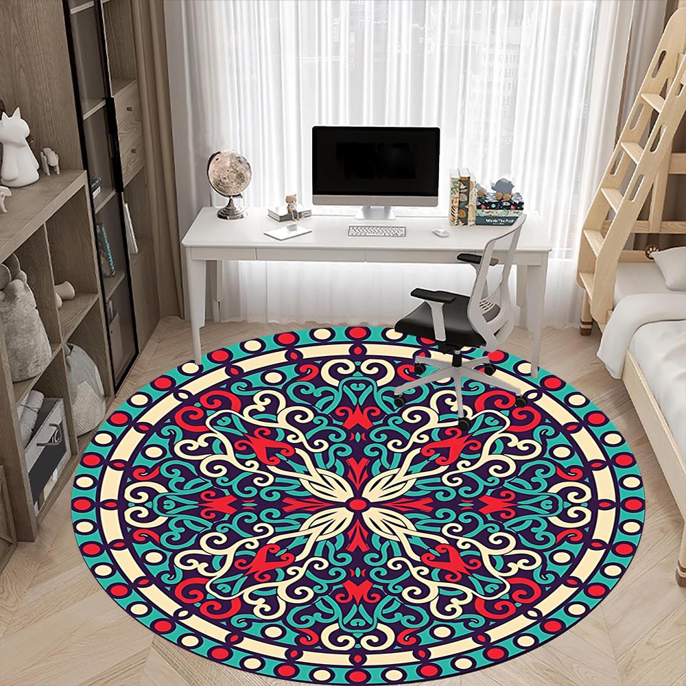 1pc Mandala Pattern Chair Carpet for Office, Soft, Non-Slip Polyester Mat, Office, Living Room, Bedroom, Durable Polyester yy251207109