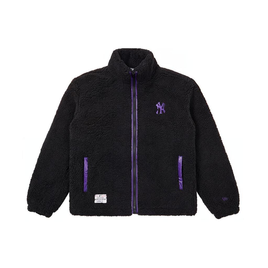 New Era Lamb Fleece Simple Color Block NY Embroidered Warm Stand Collar Jacket Unisex Jacket Black 12877416