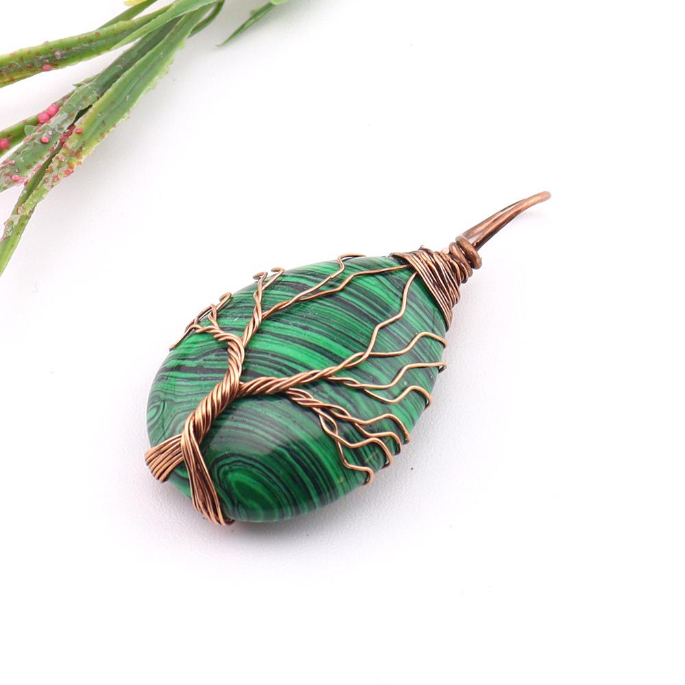 Natural Agate Crystal Tree of Life Pendant Necklace