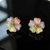 925 Silver Colorful Petal Stud Earrings - Spring/Summer Fresh Flower Design, Light Luxury Fairy Style, High-End Temperament Accessory