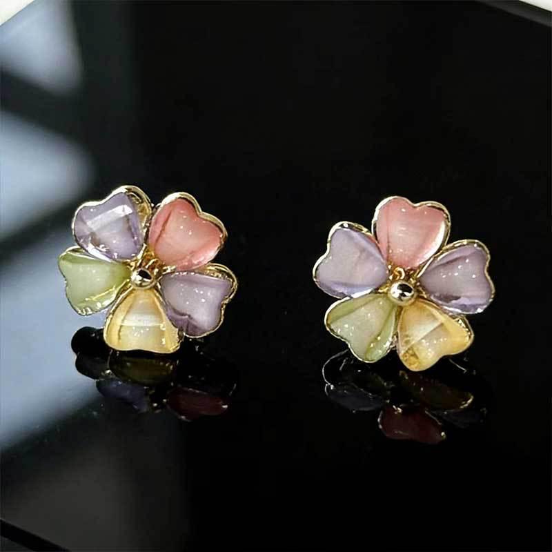 925 Silver Colorful Petal Stud Earrings - Spring/Summer Fresh Flower Design, Light Luxury Fairy Style, High-End Temperament Accessory