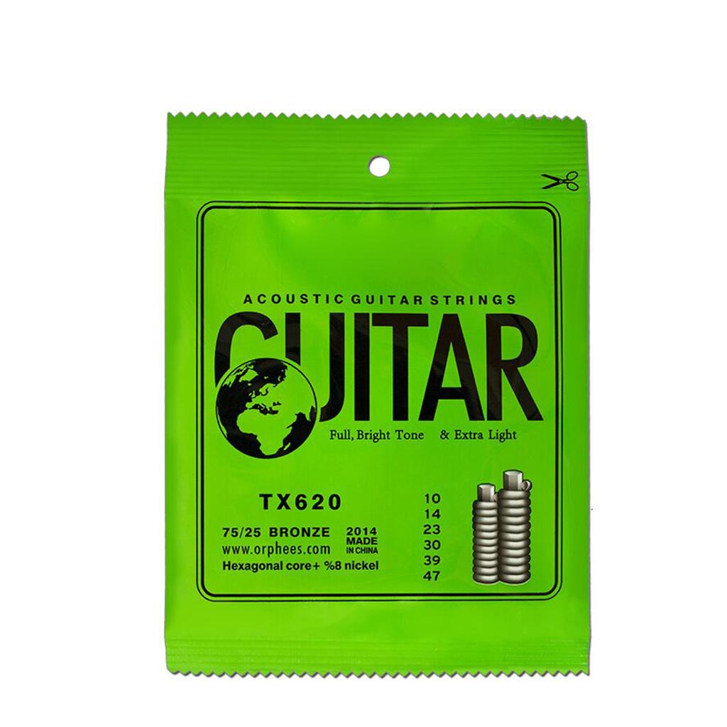 Orphee TX620 6pcs  Acoustic Folk Guitar String Set (.010 .047)  Phosphor Bronze Extra Light Tension