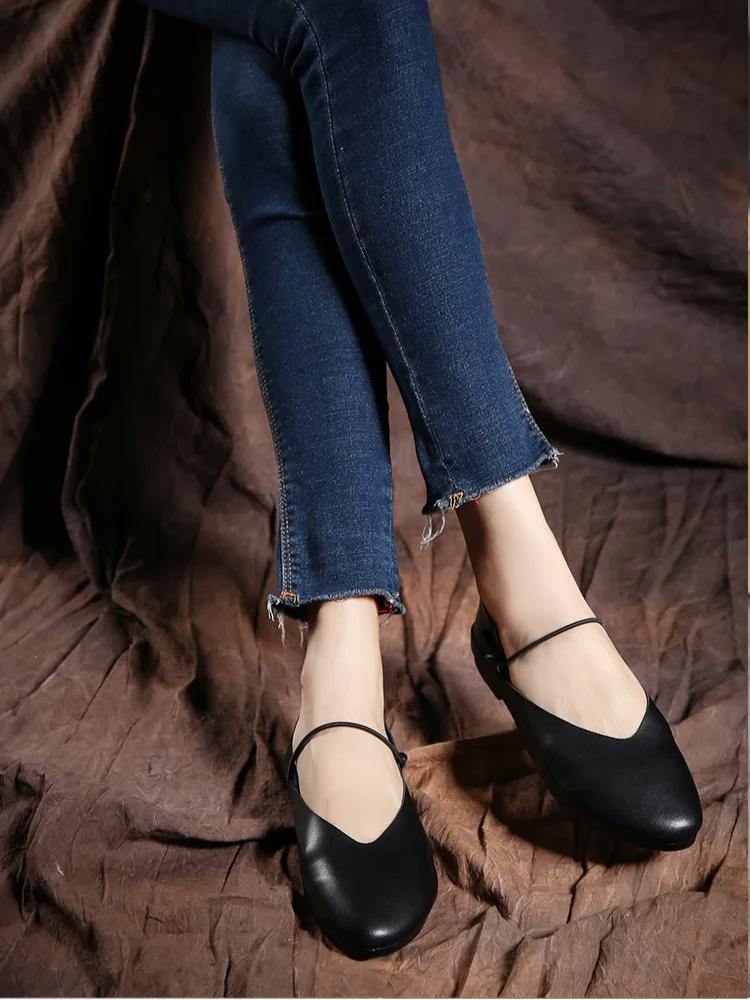 Johnature Genuine Leather Women's Shoes Soft Soled Comfortable Retro Commuter Versatile Shallow Flats