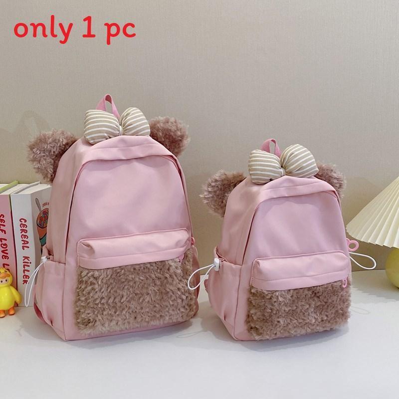 

Plush Bowknot Dog Backpack With Zipper Design And Adjustable Strap Shoulder Small