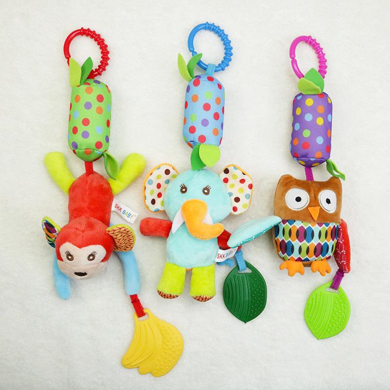 Baby Hanging Rattle Toys Cute Teether Toy Soft Stuffed Hand Grip Baby Toys Shaker Crinkle Squeaky Sensory Toys For Born Gift