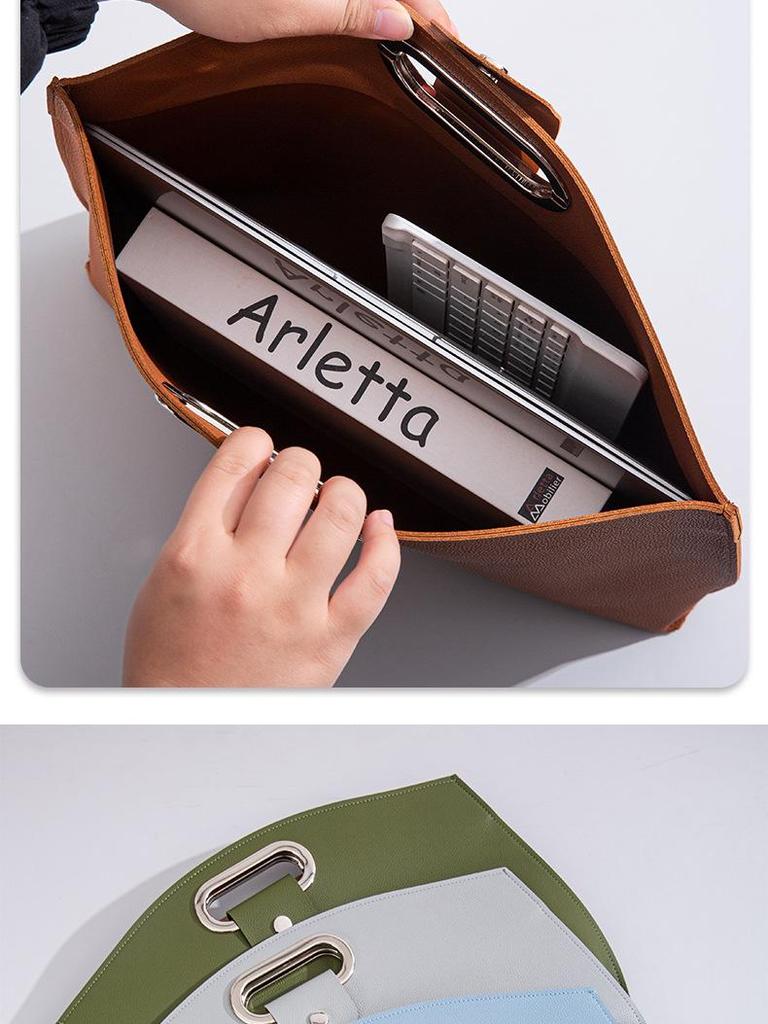 Premium Leather Handbag for 16" Tablet/Laptop, Business, Large Capacity, Document/File Storage