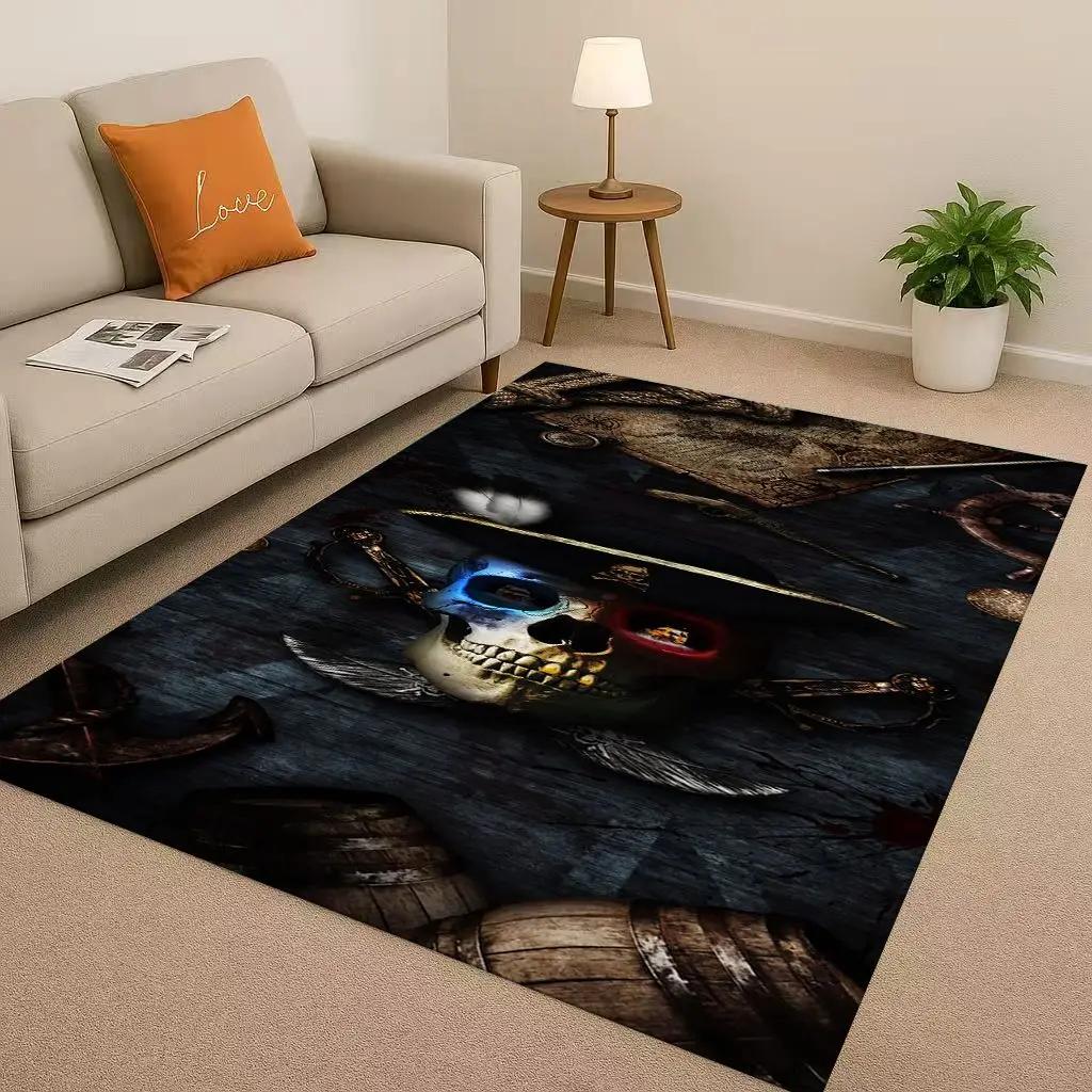 3D Pirates of The Caribbean Jack Johnny Depp Christmas Living Room Non-Slip Area Rug Carpet for Bedroom Sofa,Home Doormat
