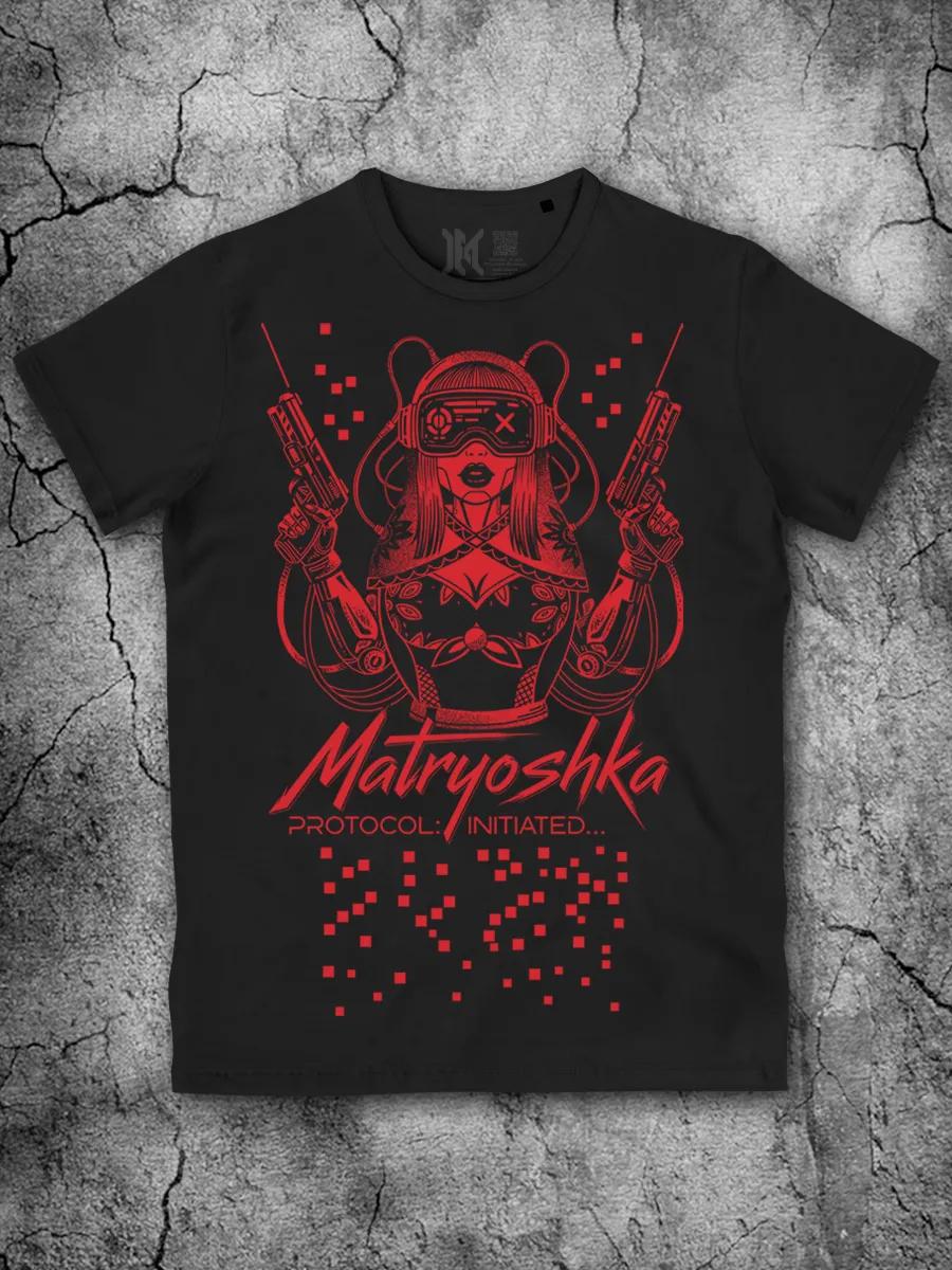 Cyberpunk T-shirt cyberpunk Matryoshka cotton black 4XL