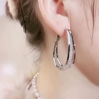 Orecchini ovali in argento Boho Grandi orecchini pendenti anti-allergia ad ago in argento Cerchi Orecchini di lusso dal design circolare alla moda