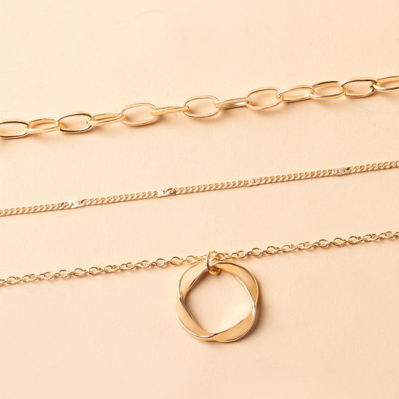 Women Three Layer All Match Circle Pendant Necklace