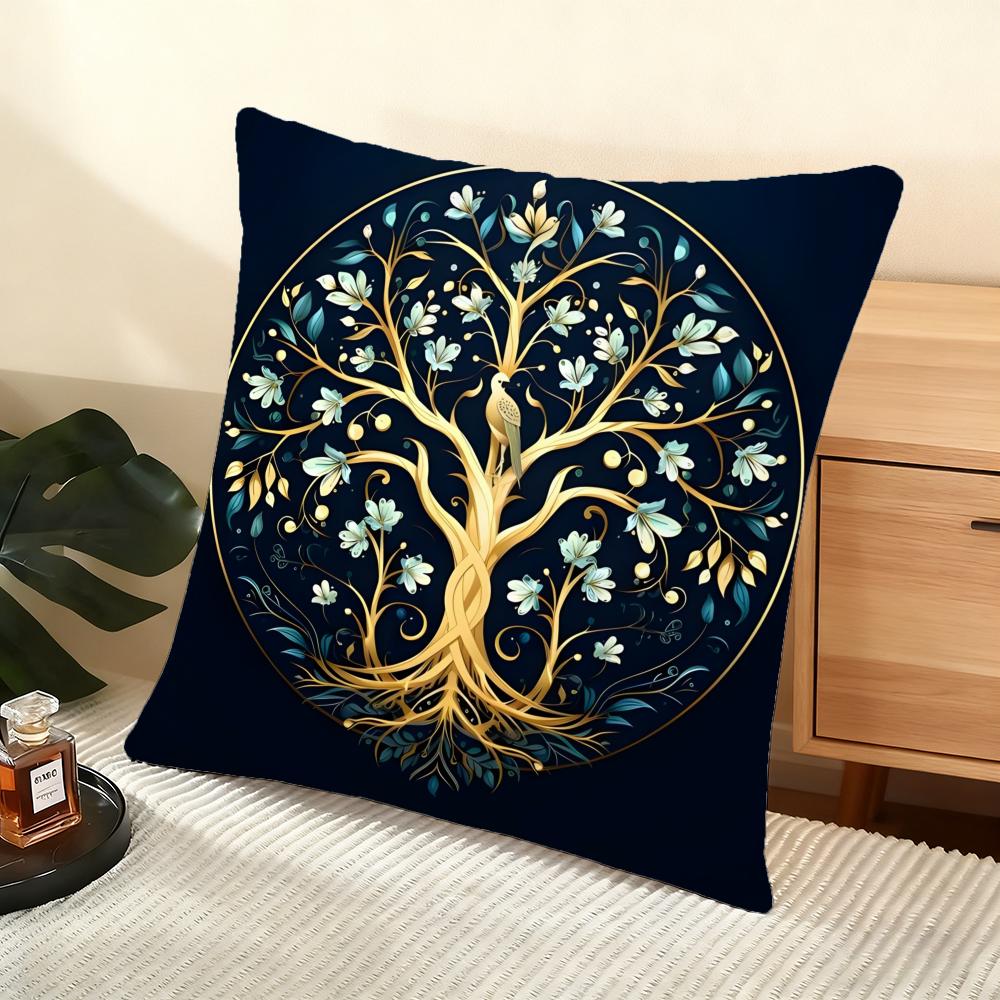 Tree of Life Plant Floral Cushion Cover Soft Short Plush Pillow Cover Smooth Cozy Texture Aesthetic Cushion Case Home Decor