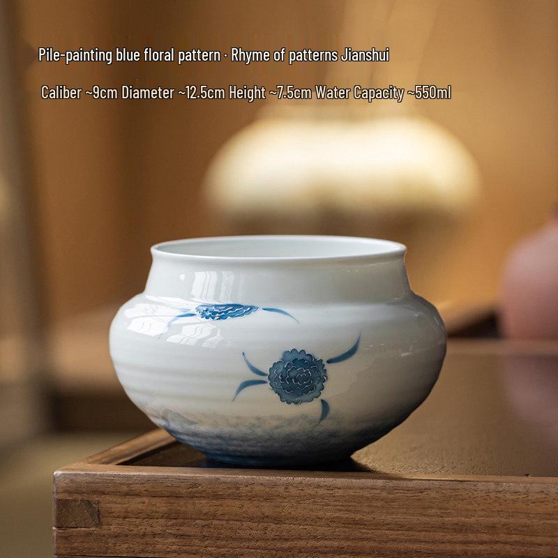 

Guanlandui Painted Floral Jianshui Ceramic Tea Dregs Basin – Chinese Tea Ceremony Accessory Painted Blue Floral - Jianshui