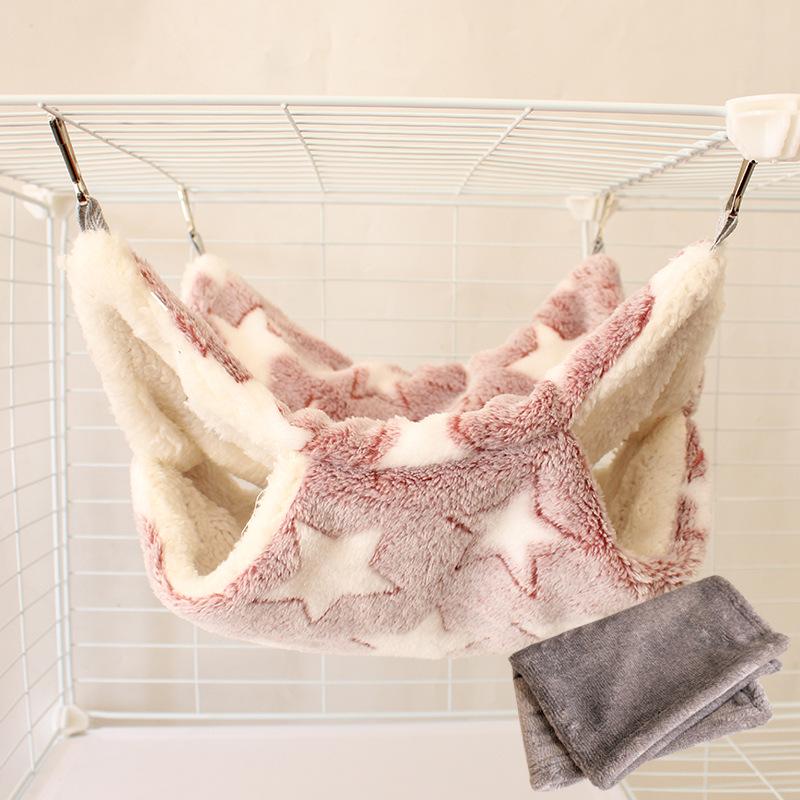 Gemütliche Doppellagen-Hängematte mit Blumenzweig für Gleithörnchen & kleine Haustiere - Plüsch-Samt Herbst/Winter-Bett
