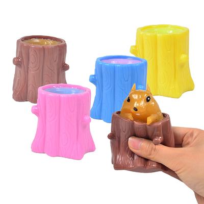 Cute Squishy Retractable Squirrel Cup Decompression Toy Pinch Proof Squeeze Pen Holder Desk Decor Sensory Fidget Gift for Adults