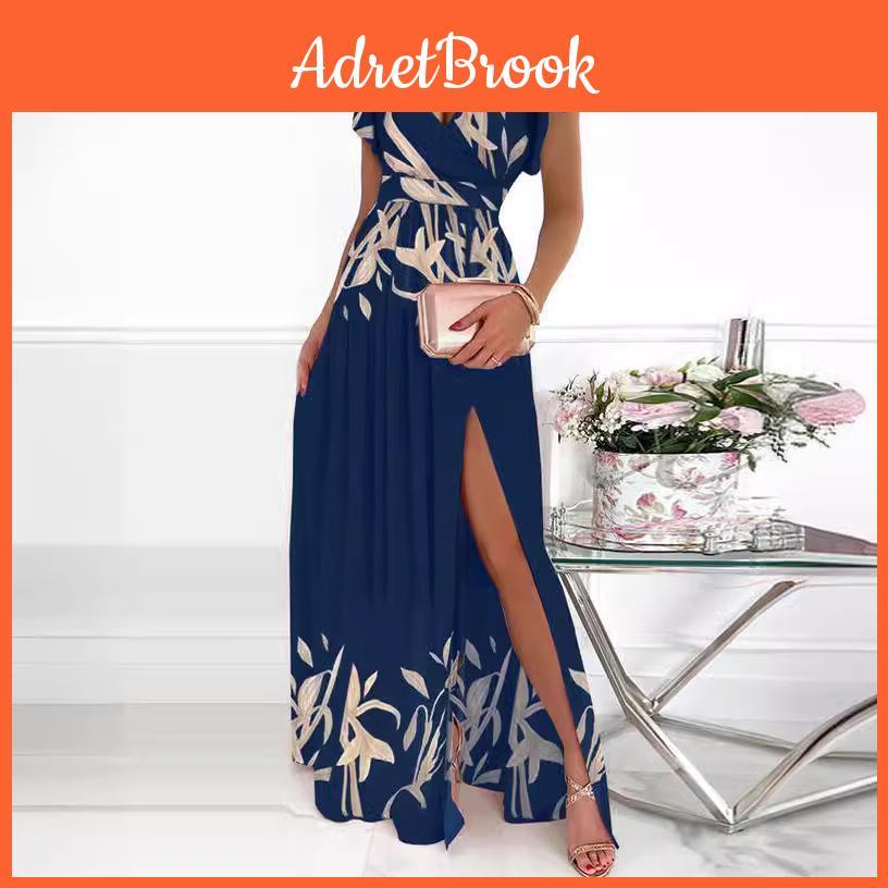 American Vneck Elegant European Long Split Waist Dress