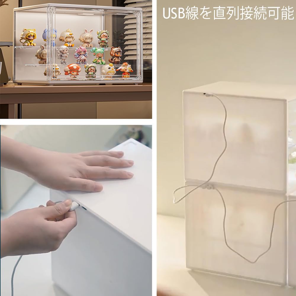 Figure Display 36cm Wide x 18cm Deep x 22cm Clear Display Case with UV LED Removable Magnetic Easy Large Acrylic Storage Case, High, Protection,