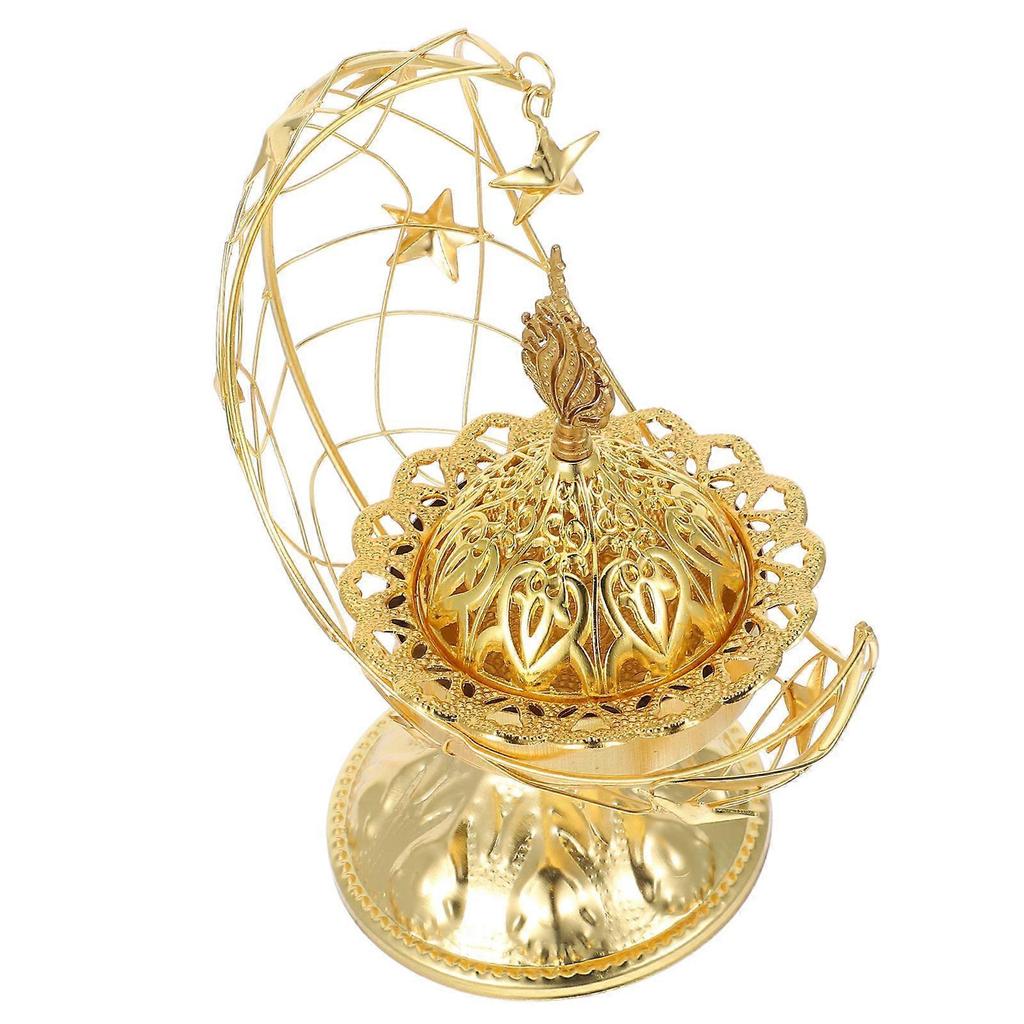 Elegant Golden Iron Censer for Incense with Moon Shape Symbolism and Aromatherapy Function 6.5 Inch