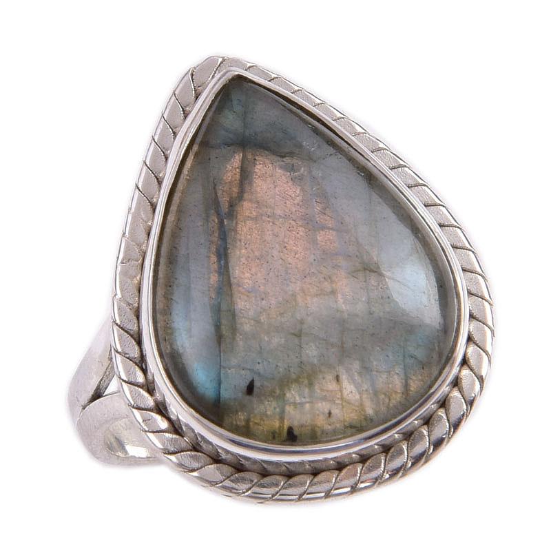 Natural Labradorite Gemstone 925 Solid Sterling Silver Jewelry Ring S.7.5 L0f14