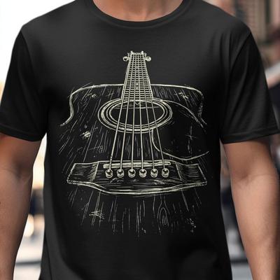 Maglietta Chitarra Acustica, Regalo Musicista per Chitarrista, Maglietta Musicale Vintage Incisione su Legno, Top Cantautore, Maglietta Concerto Unplugged, Gildan 64000