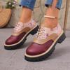 Autumn Printed Low-top Shoes 2025 New Plus-size Lace-up British Style Muffin Small Leather Shoes for Women