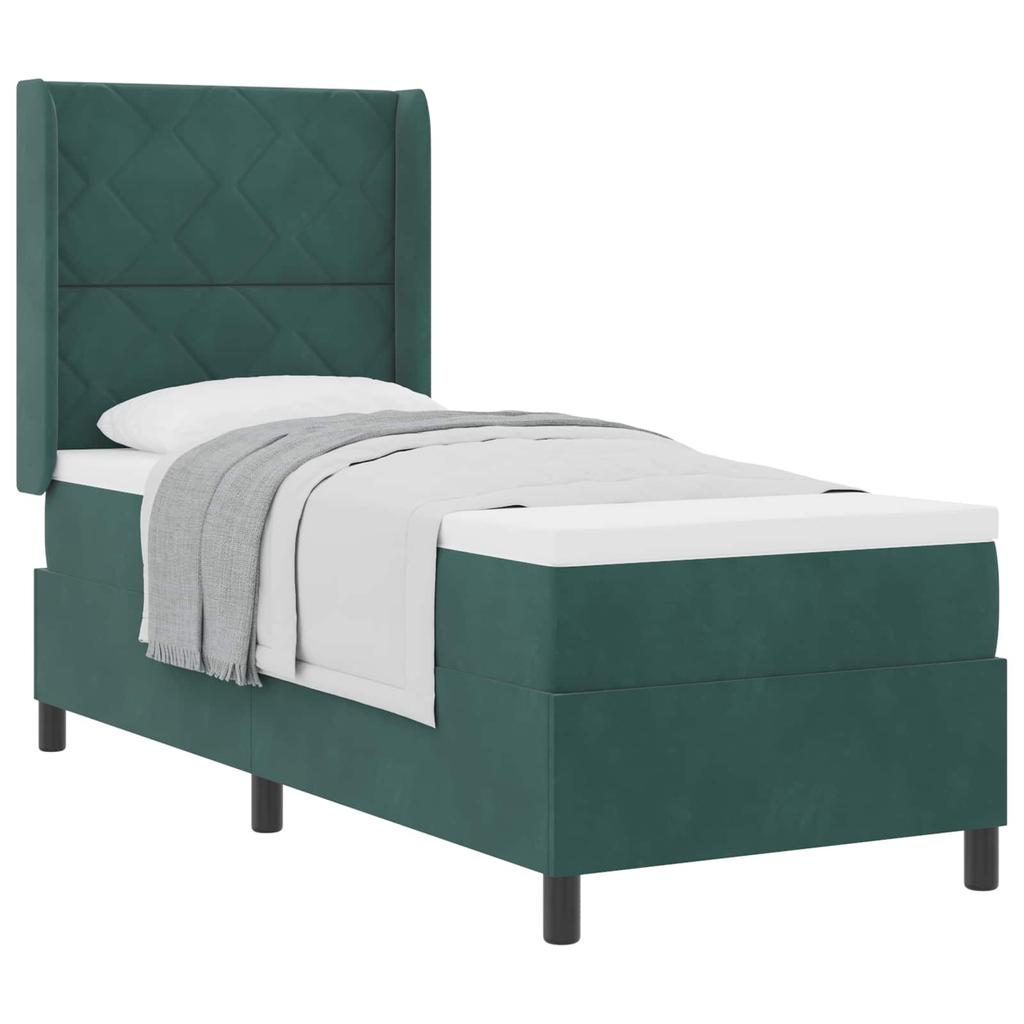 Box Spring Bed with Mattress Dark Green 80 X 200 Cm Velvet