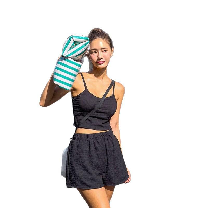 Conservative High Waist Flat Angle Split Swimsuit Women's Small Breast Hot Spring Resort Swimsuit