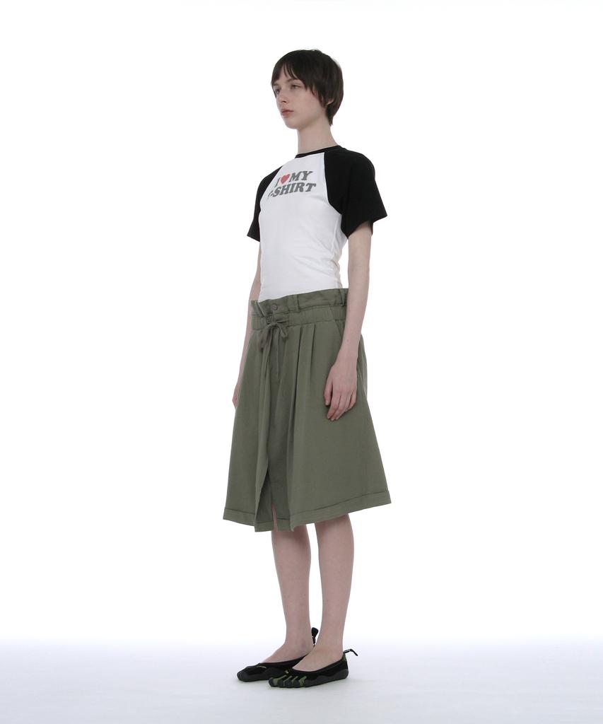 PARTIMENTO WOMEN Foldover Waist Midi Skirt_Khaki Green