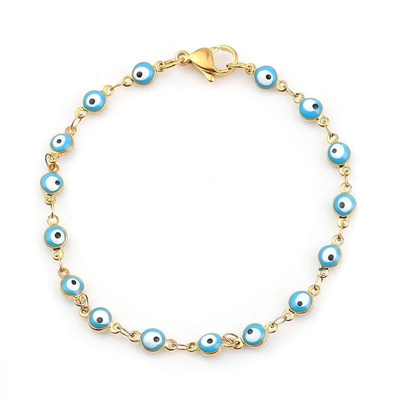 Fashion Stainless Steel Bracelets Blue Red Evil Eye Enamel Bead Bracelet For Women Jewelry Gifts 18.7cm(7 3/8") long, 1 Piece
