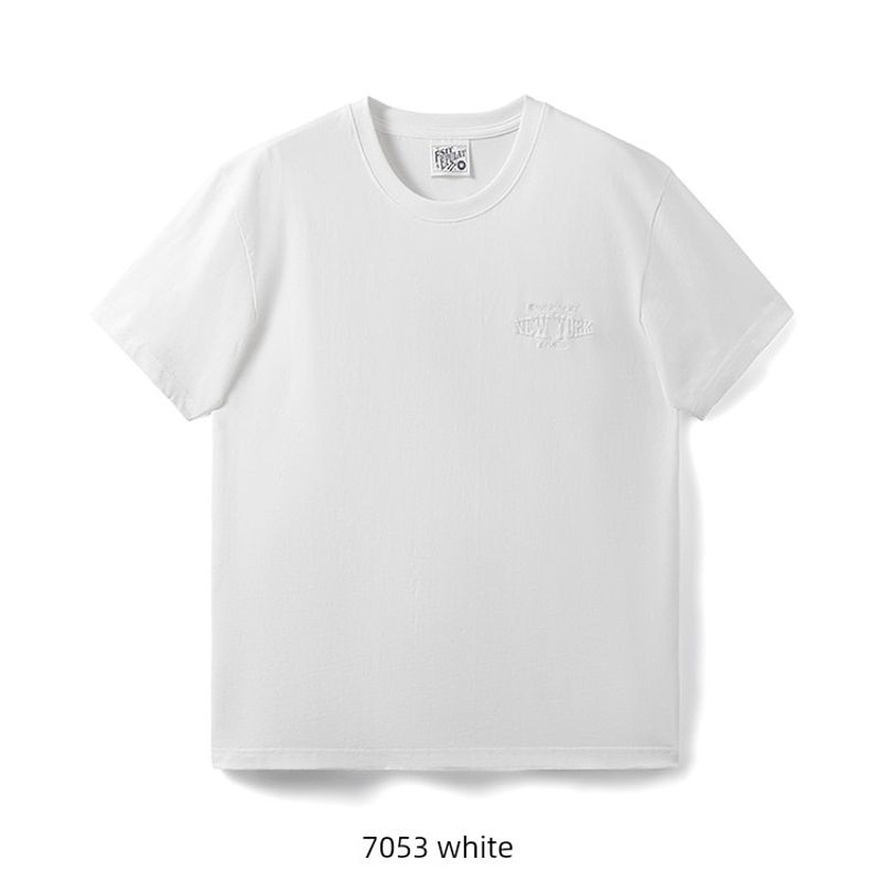 American vintage Cotton Fashion Brand Letter Embroidery Short sleeve T-shirt Men's Summer Bottoming Shirt Foreign Trade Men's Cotton T-shirt